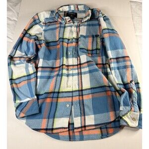 Chubbies Plaid Shirt Mens Size Medium Blue Orange Flannel Button Down